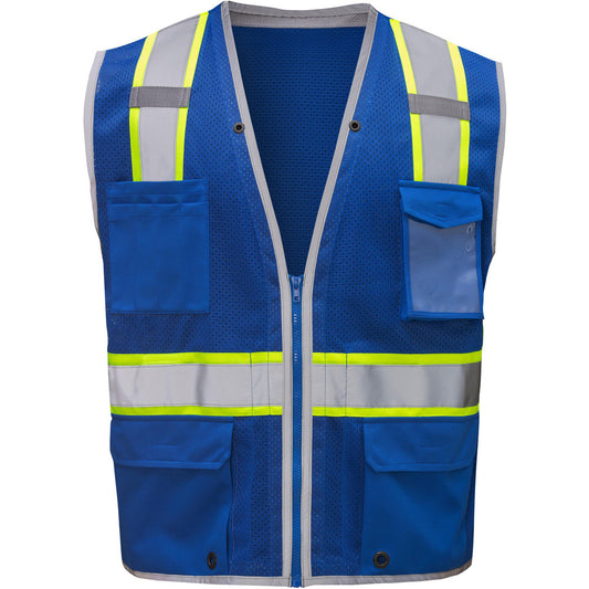 GSS Safety 1713-2XL/3XL High Visibility Vests Size 2X-Large/3X-Large  Color Blue  Closure Type Zipper  Number of Pockets 6  Chest Size (Inch) 30-32  Material Composition Mesh