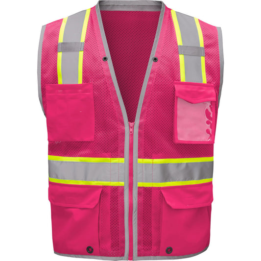 GSS Safety 1719-LG/XL High Visibility Vests Size Large X-Large  Color Pink  Closure Type Zipper  Number of Pockets 6  Chest Size (Inch) 28-30  Material Composition Mesh