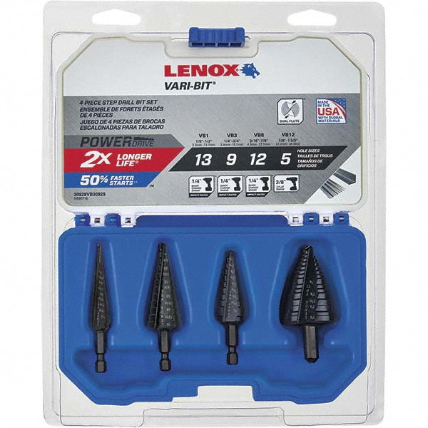 Lenox 30929VB30929 Drill Bit Set Step Drill Bits, 4 Pc, 0.125" Drill Bit SizesHigh Speed Steel