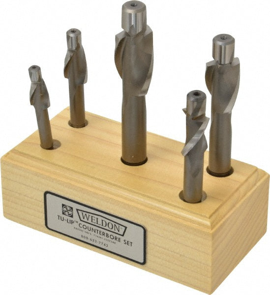 Weldon Tool 99014-00-W-SET 1/4 to 1/2" Socket Head Cap Screw Compatible, High Speed Steel, Solid Pilot Counterbore Set