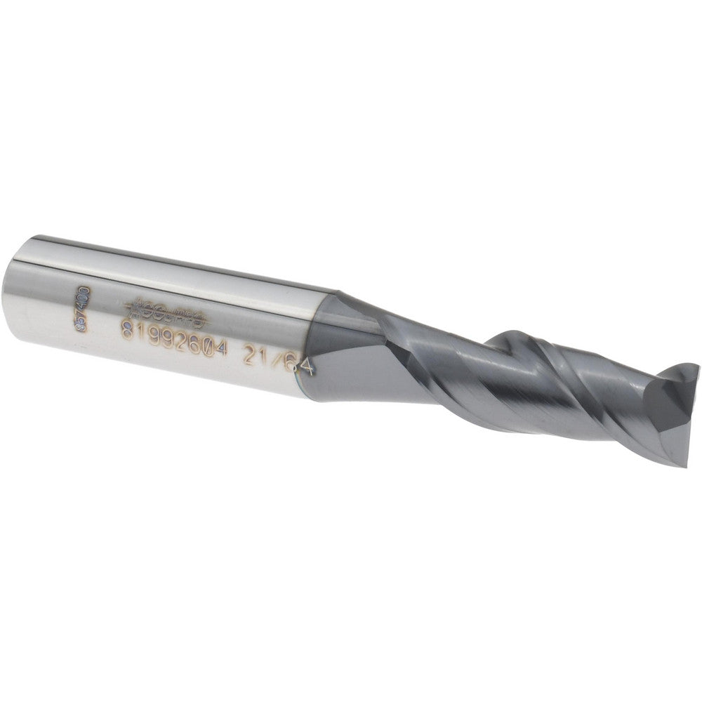 Accupro 81992604 Square End Mill 21/64'' Dia, 7/8'' LOC, 3/8'' Shank Dia, 2-1/2'' OAL, 2 Flutes, Solid Carbide