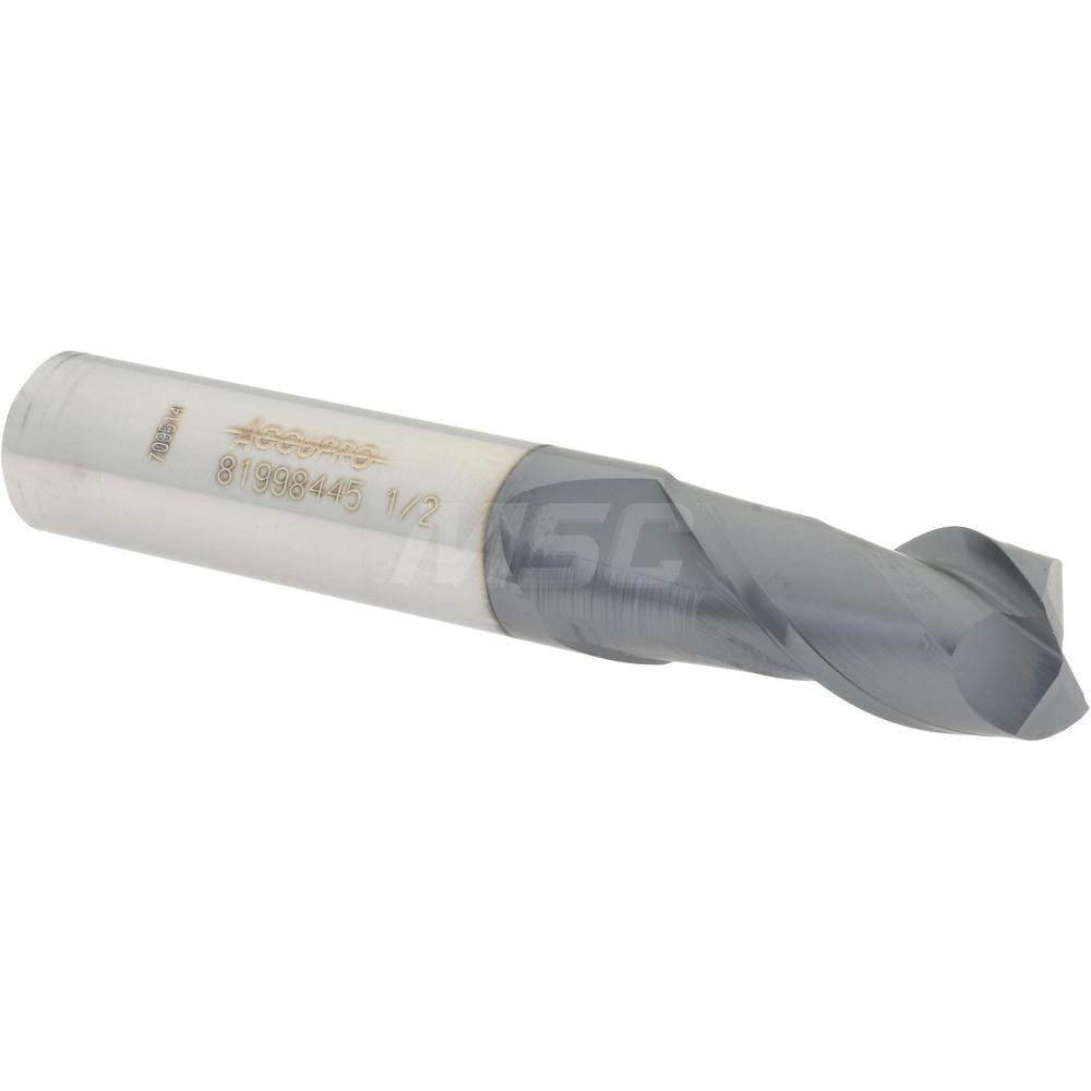 Accupro 81998445 Square End Mill 1/2'' Dia, 1'' LOC, 1/2'' Shank Dia, 3'' OAL, 2 Flutes, Solid Carbide