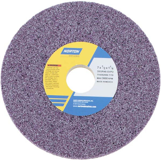 Norton 66252916210 Surface Grinding Wheel 7" Dia, 1/2" Thick, 1-1/4" Hole, 46 Grit, G Hardness