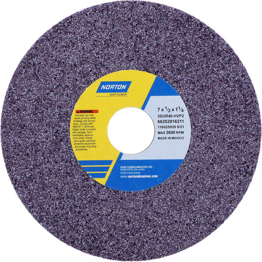 Norton 66252916211 Surface Grinding Wheel 7" Dia, 1/2" Thick, 1-1/4" Hole, 46 Grit, H Hardness