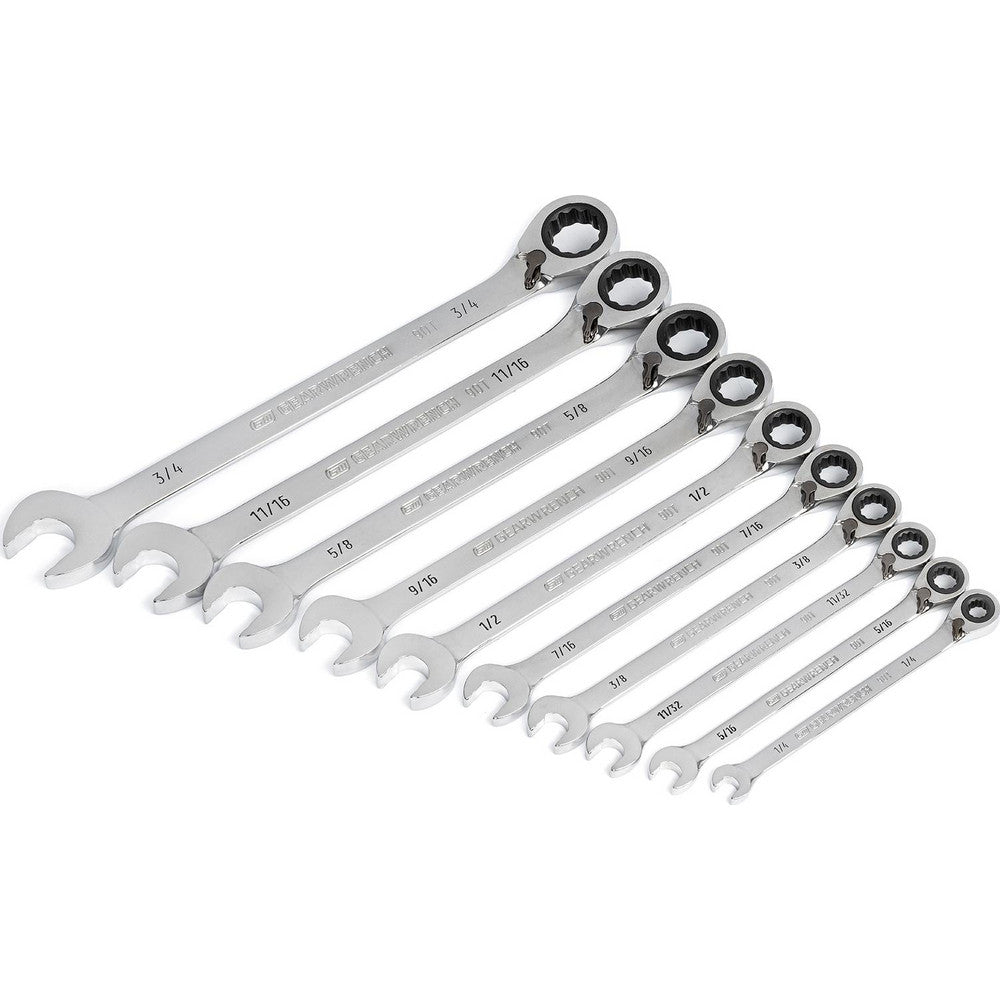 GEARWRENCH 86658 Wrench Sets Set Type Reversible Wrench Set  System Of Measurement Inch  Size Range 1/4 in - 3/4 in  Container Type None  Material Alloy Steel  Finish Coating Polished Chrome