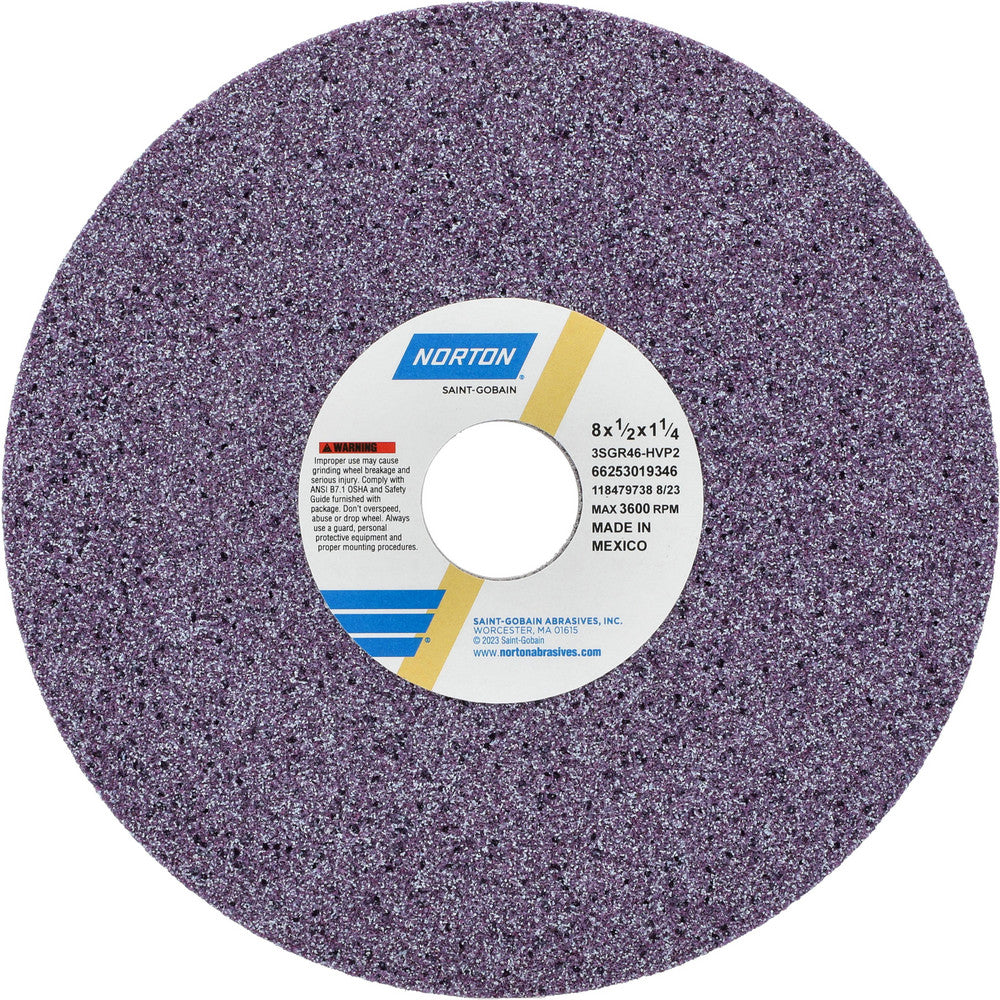 Norton 66253019346 Surface Grinding Wheel 8" Dia, 1/2" Thick, 1-1/4" Hole, 46 Grit, H Hardness