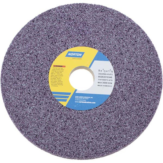 Norton 66253019348 Surface Grinding Wheel 8" Dia, 1/2" Thick, 1-1/4" Hole, 60 Grit, H Hardness