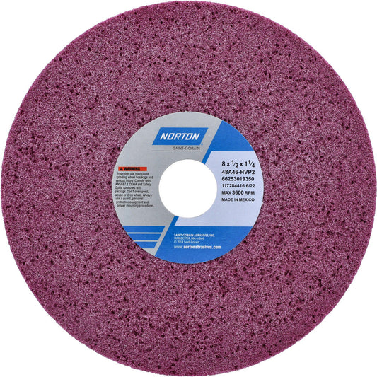 Norton 66253019350 Surface Grinding Wheel 8" Dia, 1/2" Thick, 1-1/4" Hole, 46 Grit, H Hardness