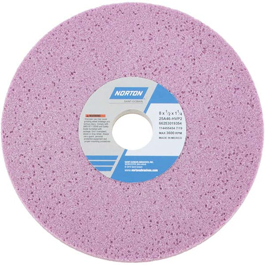 Norton 66253019354 Surface Grinding Wheel 8" Dia, 1/2" Thick, 1-1/4" Hole, 46 Grit, H Hardness