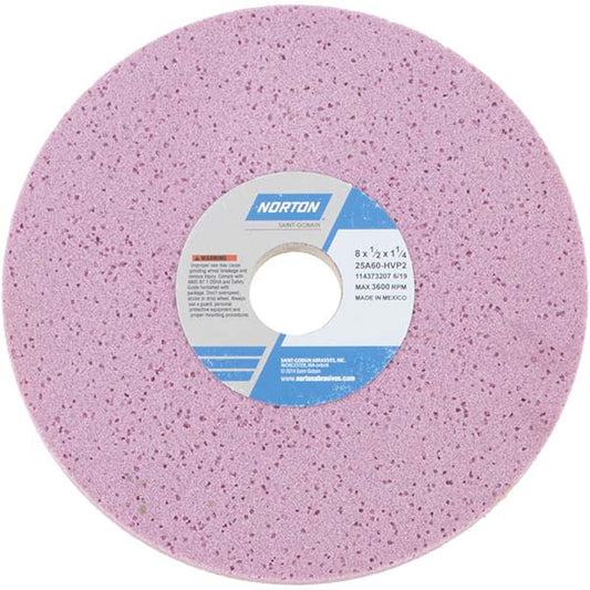 Norton 66253019356 Surface Grinding Wheel 8" Dia, 1/2" Thick, 1-1/4" Hole, 60 Grit, H Hardness