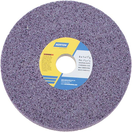 Norton 66253019362 Surface Grinding Wheel 8" Dia, 1" Thick, 1-1/4" Hole, 46 Grit, H Hardness
