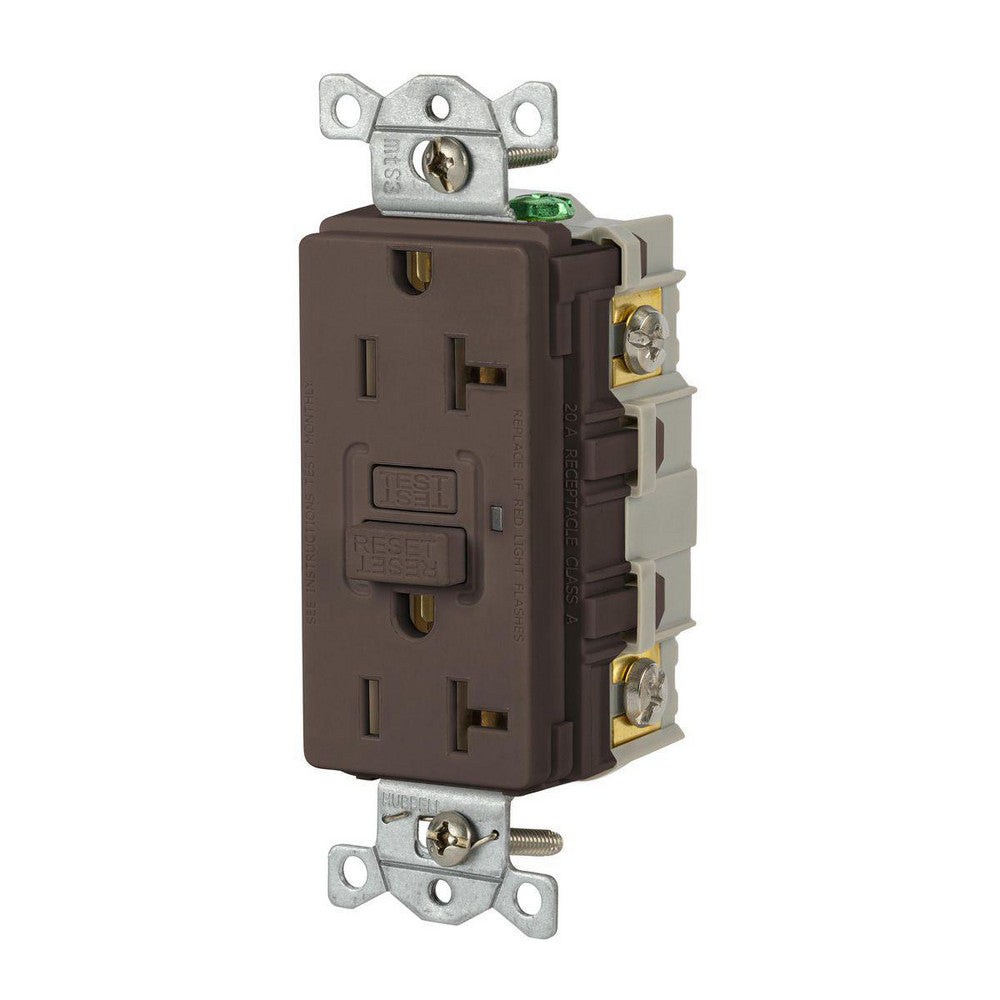 Hubbell Wiring Device-Kellems GFR20 GFCI Receptacles Grade Commercial  Receptacle Type Duplex  NEMA Configuration 5-20R  Wire Connection Type Screw Terminals  End Type Socket  Reset Type Manual