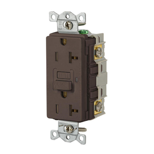 Hubbell Wiring Device-Kellems GFR20 GFCI Receptacles Grade Commercial  Receptacle Type Duplex  NEMA Configuration 5-20R  Wire Connection Type Screw Terminals  End Type Socket  Reset Type Manual