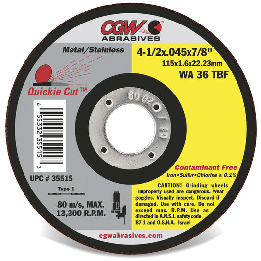 CGW Abrasives 36301 Cut-Off Wheel  Type 1 (01/41),  5" Dia,  Aluminum Oxide