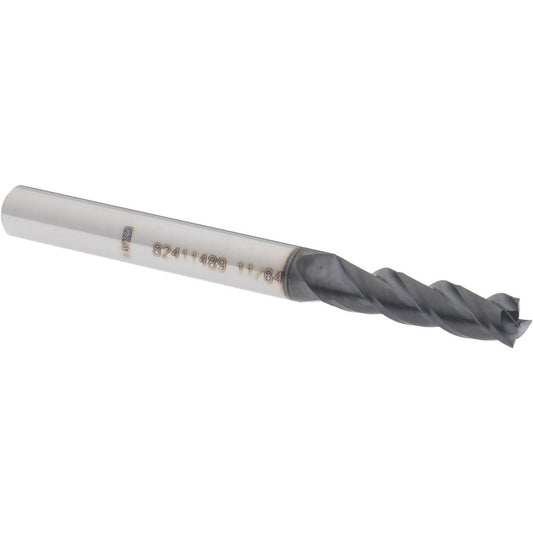 Accupro 82411489 Square End Mill 11/64'' Dia, 5/8'' LOC, 3/16'' Shank Dia, 2'' OAL, 3 Flutes, Solid Carbide