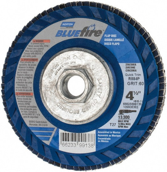 Norton 66623399138 Flap Disc 5/8-11 Hole, 60 Grit, Zirconia Alumina, Type 27