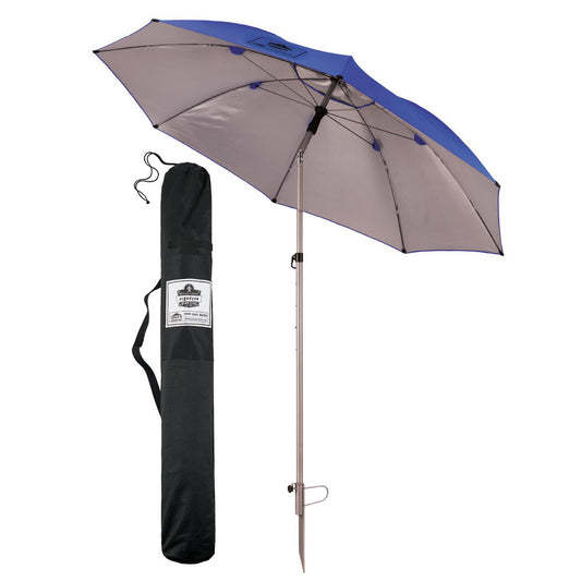 Ergodyne 12964 Umbrellas Type Umbrella  Diameter (Inch) 90  Color Blue  Length (Inch) 96  Material Polyester  Features Adjustable Vented