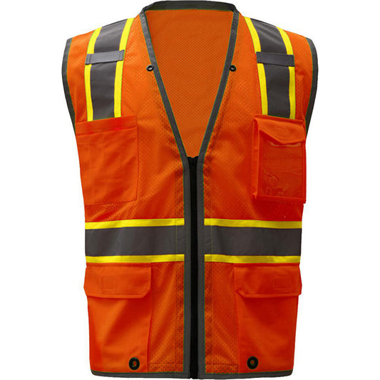 GSS Safety 1702-MD High Visibility Vests Size Medium  Color Orange  Closure Type Zipper  Number of Pockets 6  Material Composition Mesh  Number of Horizontal Stripes 3