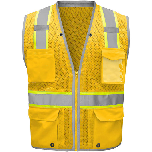 GSS Safety 1718-LG/XL High Visibility Vests Size Large X-Large  Color Yellow  Closure Type Zipper  Number of Pockets 6  Chest Size (Inch) 28-30  Material Composition Mesh
