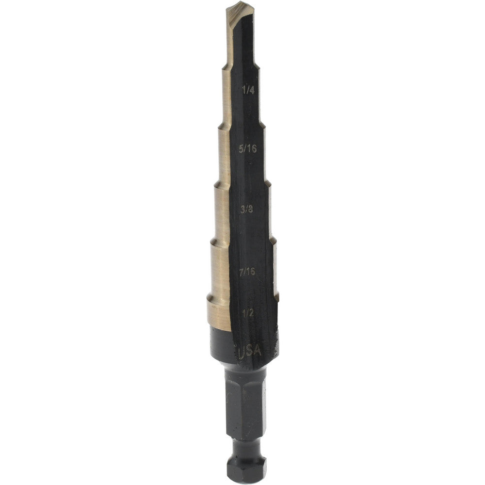 Irwin 10232CB Step Drill Bit 3/16 to 1/2" Dia, 1/4" Shank Dia, Cobalt, 6 Hole Sizes