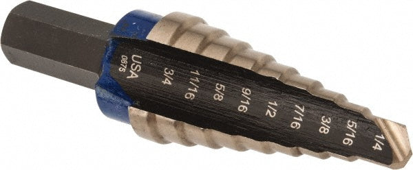 Irwin 10233CB Step Drill Bit 1/4 to 3/4" Dia, 3/8" Shank Dia, Cobalt, 9 Hole Sizes