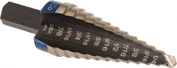 Irwin 10234CB Step Drill Bit 3/16 to 7/8" Dia, 3/8" Shank Dia, Cobalt, 12 Hole Sizes