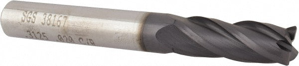 Kyocera SGS Precision Tools 38167 Corner Radius End Mill 5/16" Dia, 13/16" LOC, 0.02" Radius, 4 Flutes, Solid Carbide