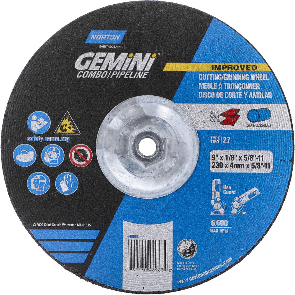 Norton 66253048983 Depressed Center Wheel Type 27, 9" Dia, Aluminum Oxide