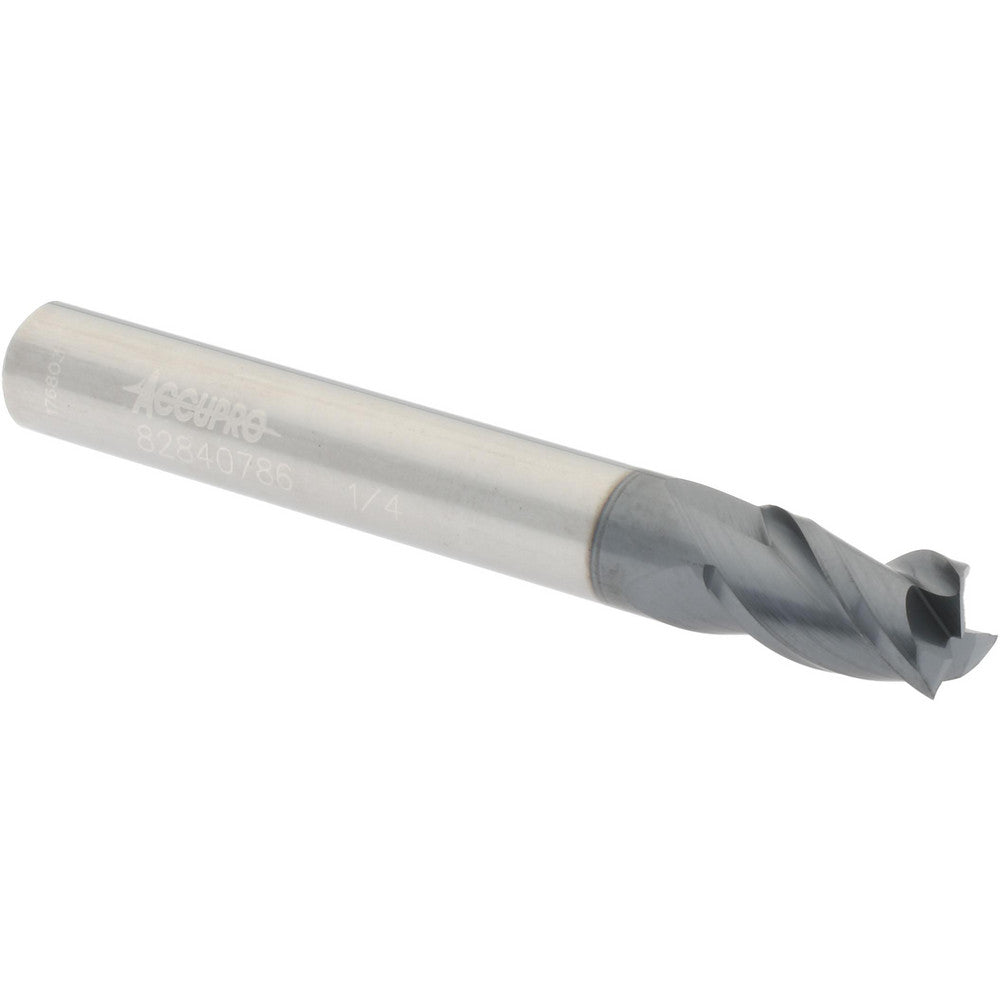 Accupro 82840786 Square End Mill 1/4'' Dia, 3/8'' LOC, 1/4'' Shank Dia, 2'' OAL, 3 Flutes, Solid Carbide