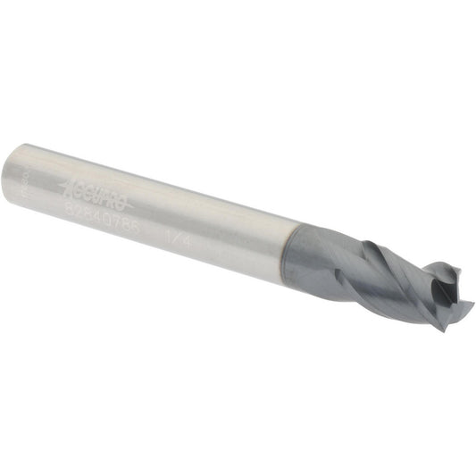 Accupro 82840786 Square End Mill 1/4'' Dia, 3/8'' LOC, 1/4'' Shank Dia, 2'' OAL, 3 Flutes, Solid Carbide
