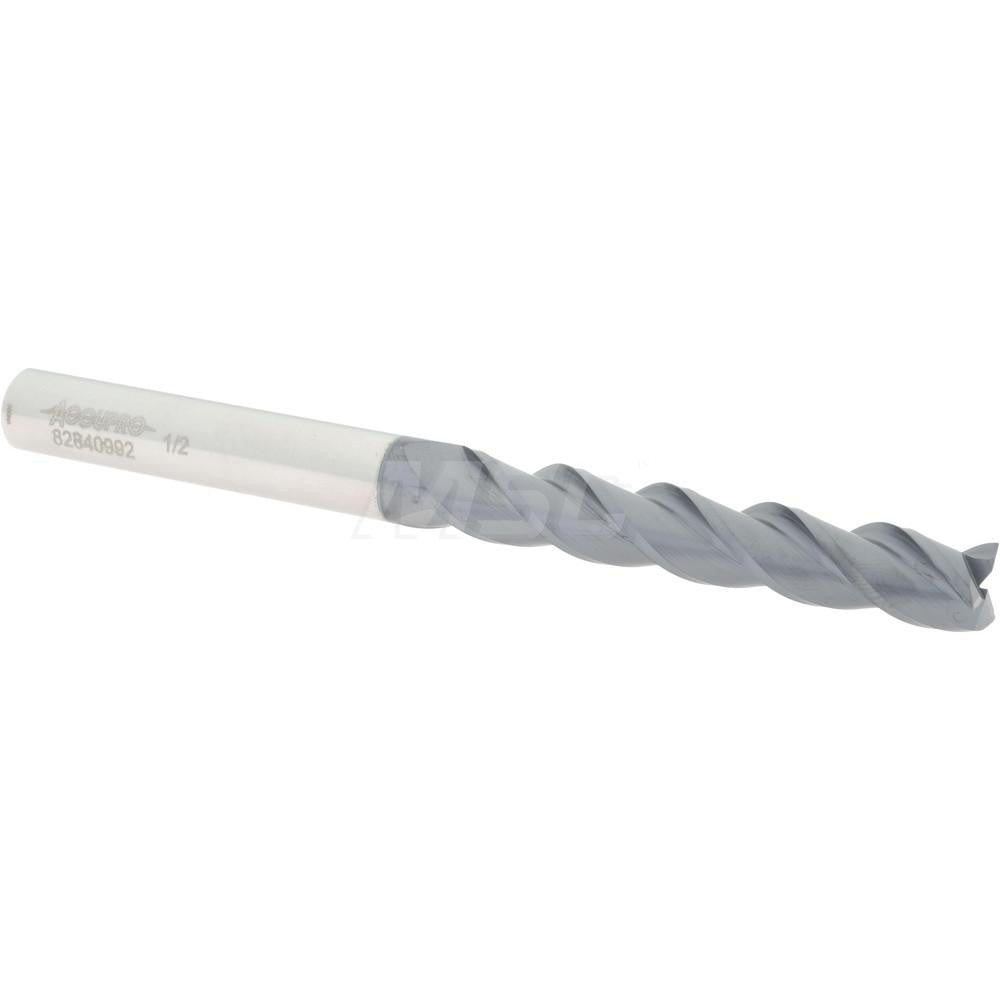 Accupro 82840992 Square End Mill 1/2'' Dia, 3'' LOC, 1/2'' Shank Dia, 6'' OAL, 3 Flutes, Solid Carbide