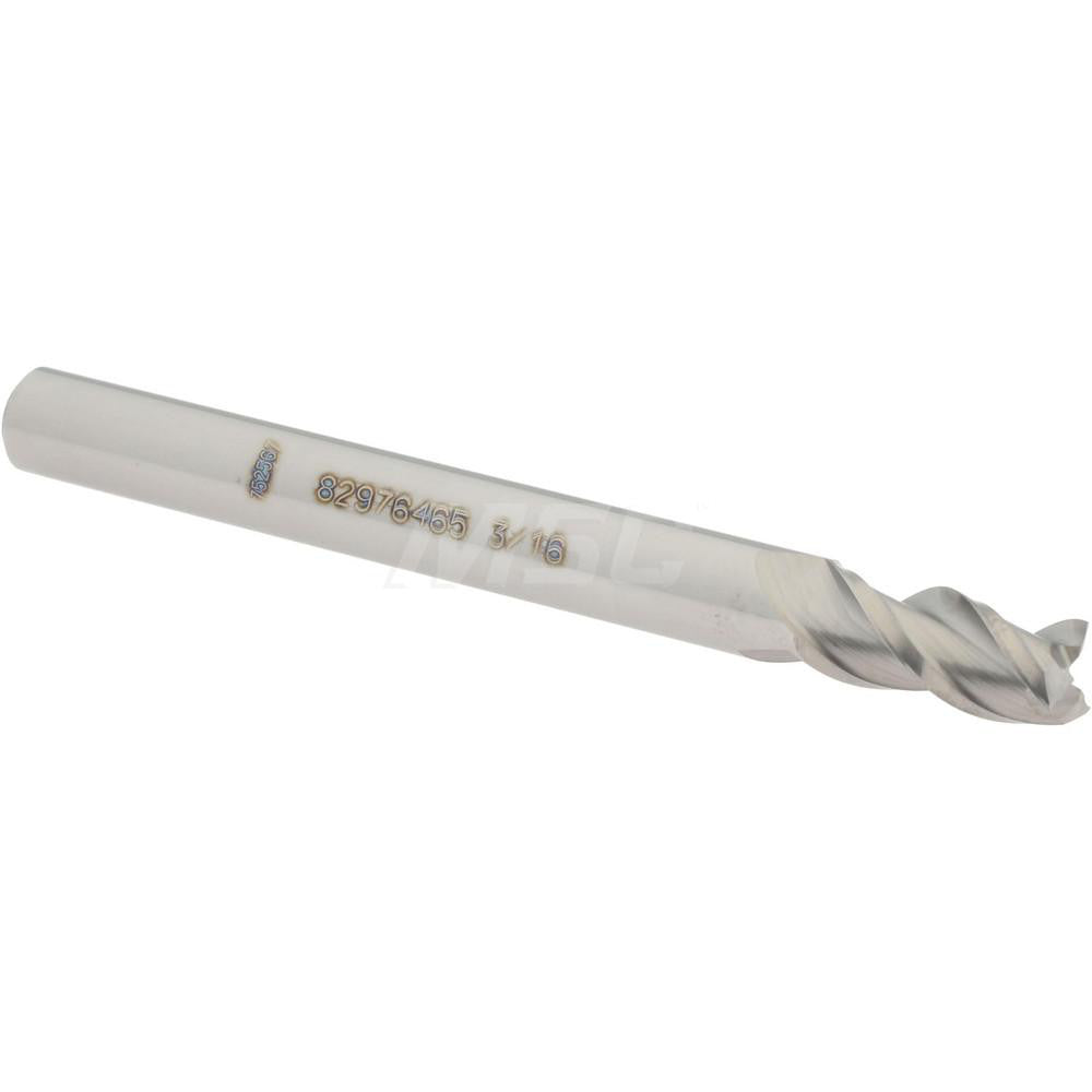 Accupro 82976465 Square End Mill 3/16'' Dia, 3/8'' LOC, 3/16'' Shank Dia, 2'' OAL, 3 Flutes, Solid Carbide