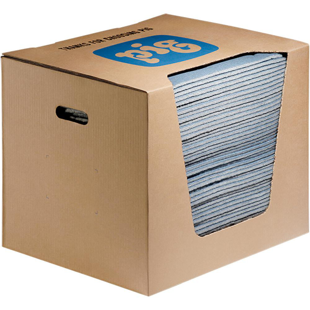 New Pig BLU106 Pads, Rolls & Mats Product Type Pad  Application Universal  Overall Length (Inch) 19in  Width (Decimal Inch - 4 Decimals) 15.0000  Material Natural & Recycled Fiber Blend  Fluids Absorbed Oil Coolants Solvents Water Universal