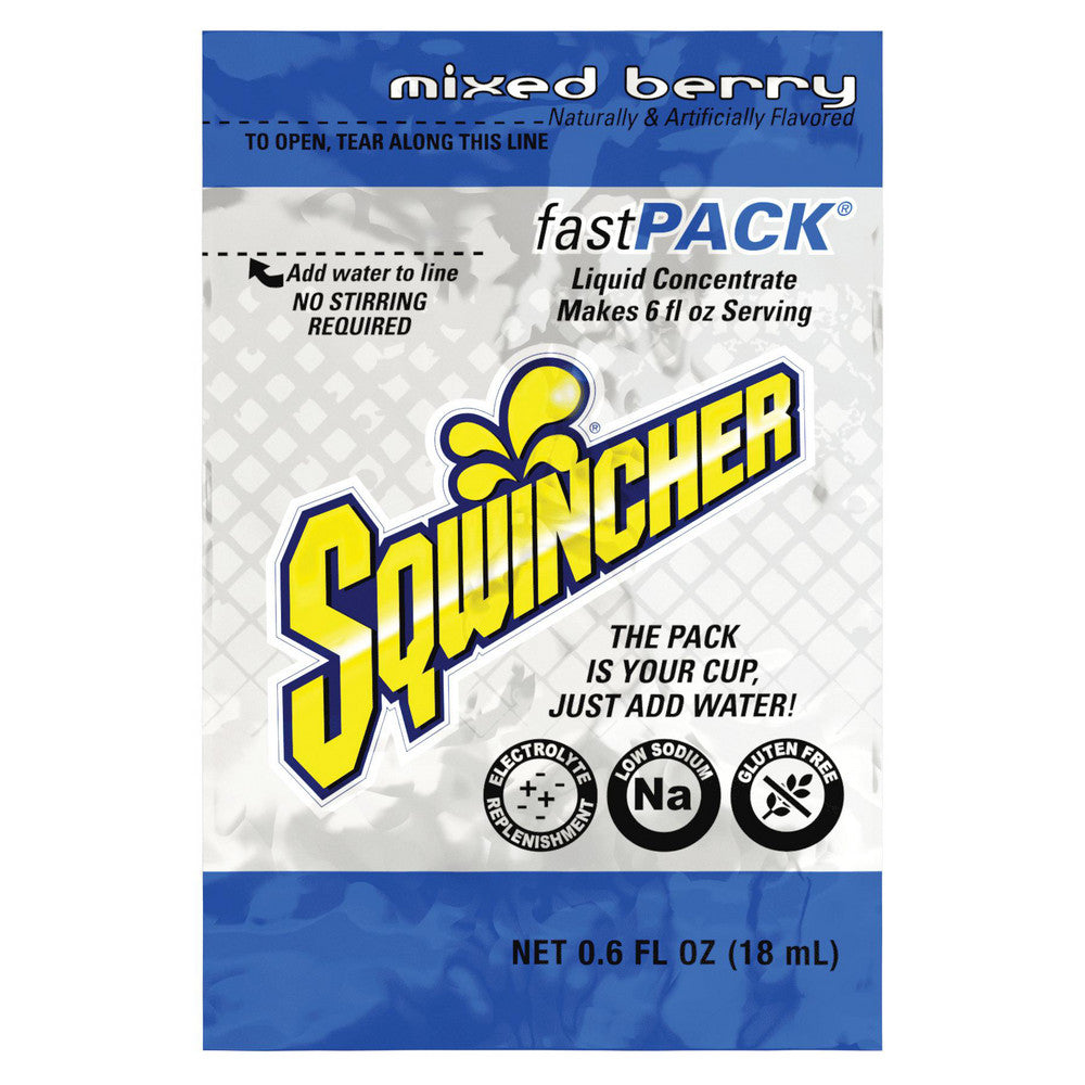 Sqwincher 159015300 Activity Drink 0.6 oz, Packet, Mixed Berry, Liquid Concentrate, Yields 0.6 oz