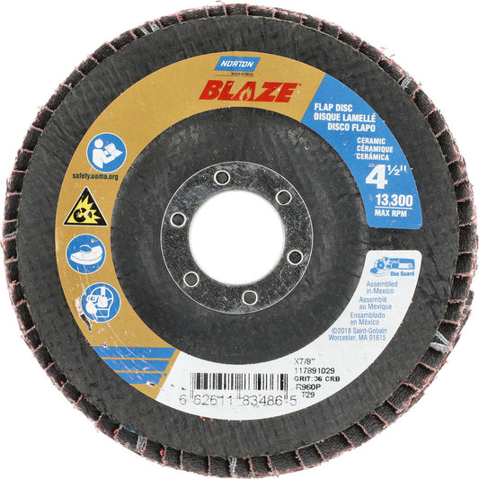 Norton 66261183486 Flap Disc 7/8" Hole, 36 Grit, Ceramic, Type 29