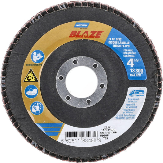 Norton 66261183488 Flap Disc 7/8" Hole, 60 Grit, Ceramic, Type 29