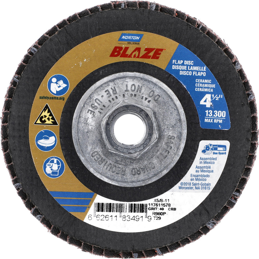 Norton 66261183491 Flap Disc 5/8-11 Hole, 40 Grit, Ceramic, Type 29
