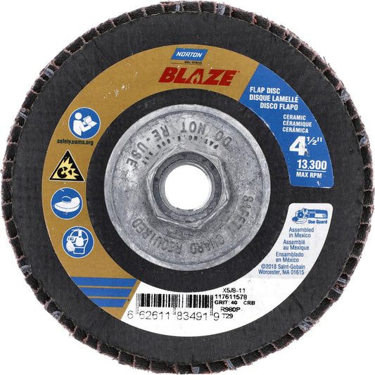 Norton 66261183491 Flap Disc 5/8-11 Hole, 40 Grit, Ceramic, Type 29