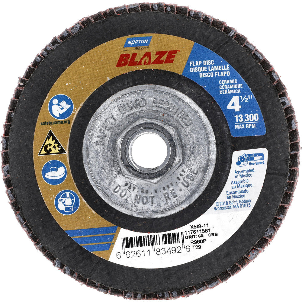 Norton 66261183492 Flap Disc 5/8-11 Hole, 60 Grit, Ceramic, Type 29
