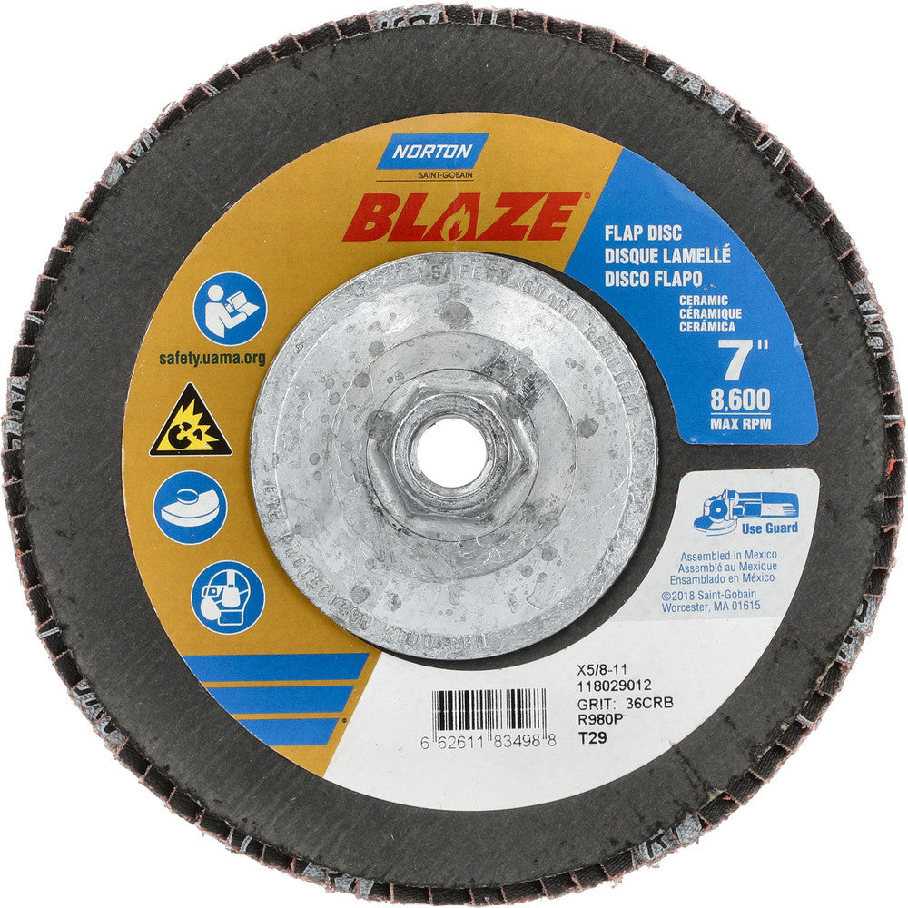 Norton 66261183498 Flap Disc 5/8-11 Hole, 36 Grit, Ceramic, Type 29