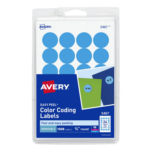 AVERY 05461 Label Maker Label Light Blue, Paper, 3/4" OAL, 3/4" OAW, 1,008 per Roll