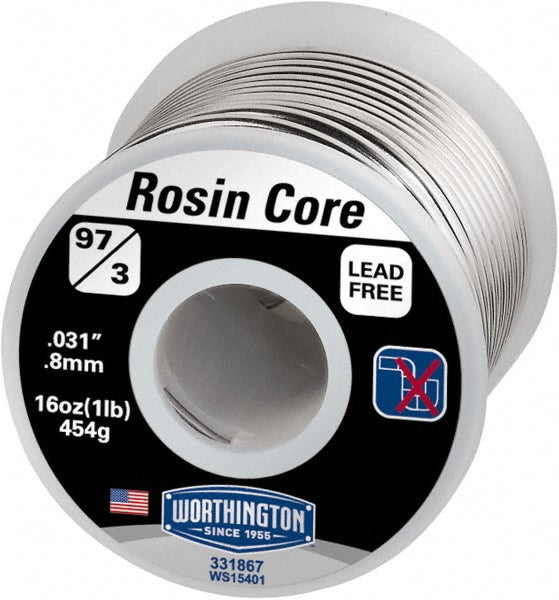 Worthington 331867 Rosin Core Solder Tin, 0.031" Dia