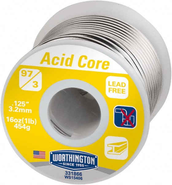 Worthington 331866 Lead-Free Acid Core Solder Tin, 1/8" Dia