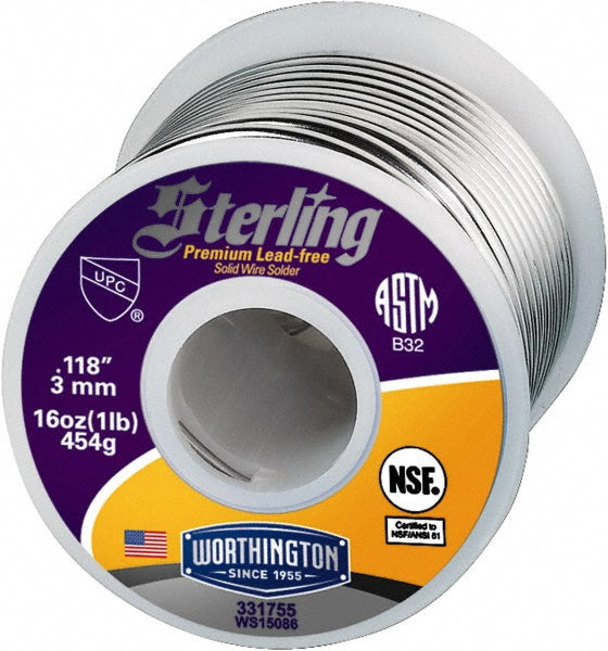Worthington 331755 Sterling Lead-Free Solder Tin, 0.118" Dia