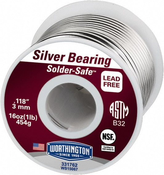 Worthington 331762 Silver Bearing Lead-Free Solder Silver, 0.118" Dia