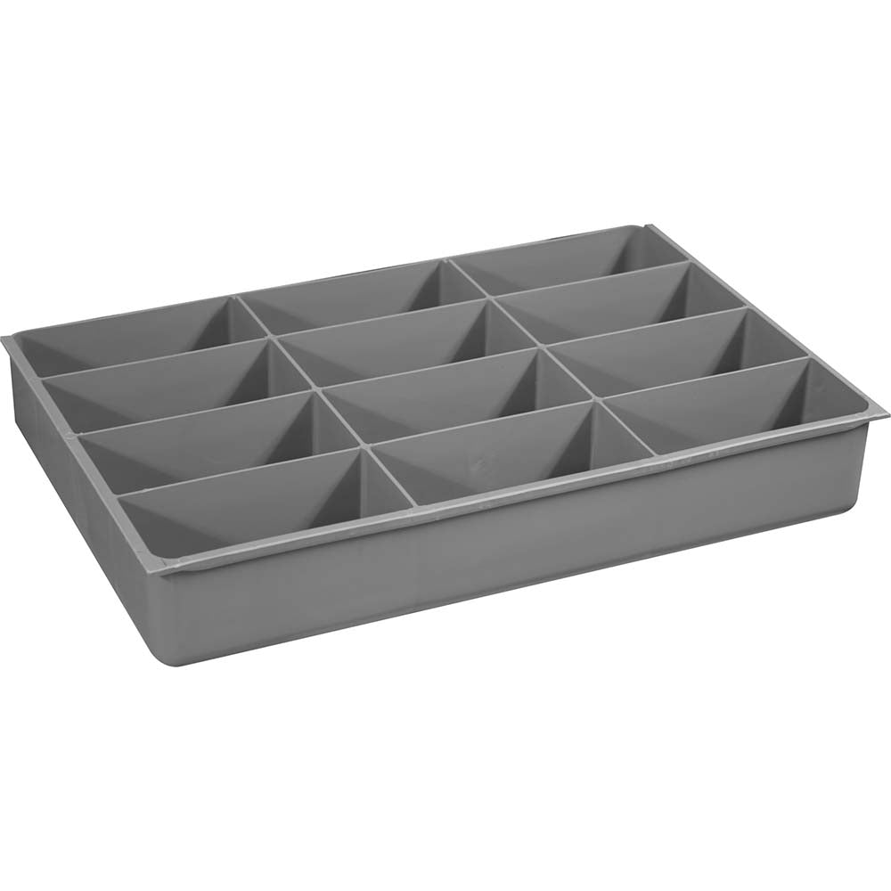 Durham 124-95-12-IND Small Parts Boxes & Organizers Width (Inch) 11-15/16  Depth (Inch) 18-1/16  Height (Inch) 2-31/32  Number Of Compartments 12  Height (Decimal Inch) 2.9687  Type Compartment Box