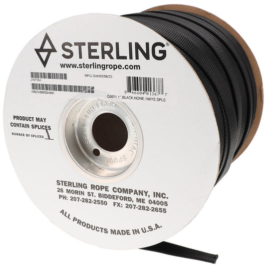 Sterling Rope Company Inc WB254BMS04091 Web Strapping Material Nylon  Width (Inch) 1in  Length (Inch) 3600in  Breaking Strength (Lb.) 4000  Color Black