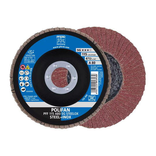 PFERD 67608115 Flap Disc  4-1/2" Dia, 7/8" Hole, 80 Grit, Aluminum Oxide, Type 27