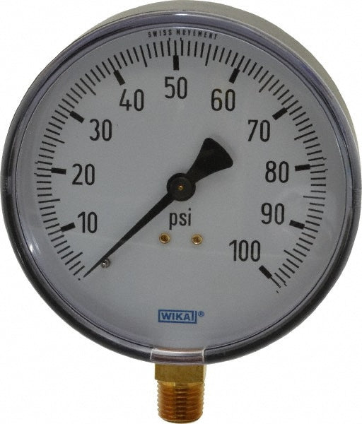 Wika 4256000 Pressure Gauge 4" Dial, 1/4" Thread, NPT, Lower Mount