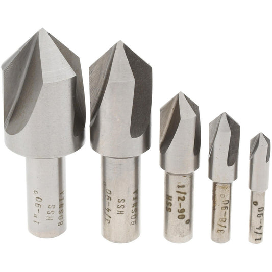 Value Collection SC40905S Countersink Set 5 Pc, 1/4 to 1" Head Dia, 3 Flute, 90 &deg Included Angle